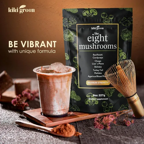 Miniatura 5 de KIKI Green Extracto de 8 hongos en polvo, mezcla de suplemento de 8 onzas, melena de león, reishi, chaga, cordyceps, maitake, shiitake