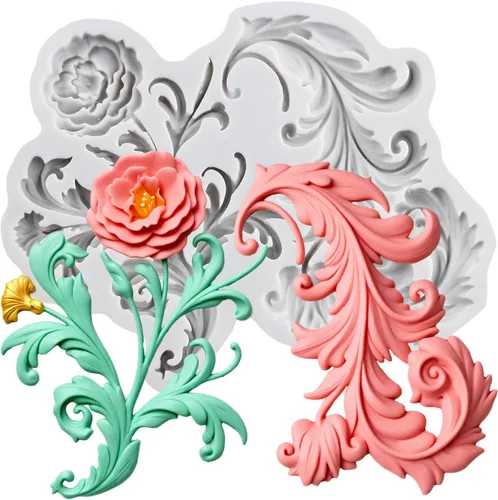 Miniatura 35 de Moldes de silicona estilo barroco con espirales, moldes de encaje, moldes de flores en relieve, molde de filigrana para decoración de pastel