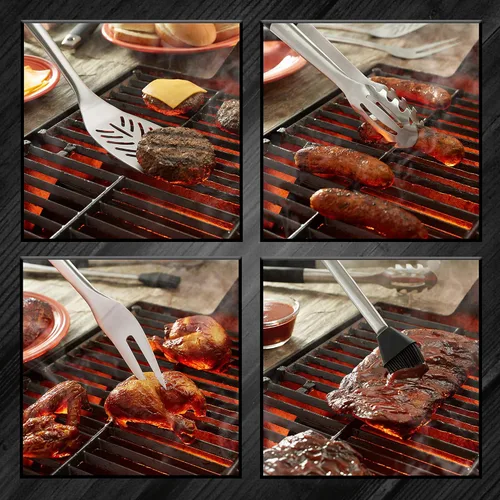 Miniatura 7 de Pure Grill Juego de utensilios de barbacoa de acero inoxidable de 4 piezas, accesorios de barbacoa de grado profesional