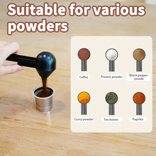 Miniatura 6 de Cuchara de café con embudo para café molido, proteína en polvo y té, para recarga reutilizable de taza K, 2 cucharadas sin desorden, diseño de Negro