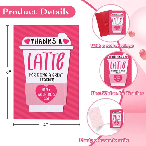 Miniatura 7 de WhatSign Tarjeta del día de San Valentín para profesores – Thank a Latte Regalos del Día de San Valentín para profesores con sobre de 4 x 6 pulgadas