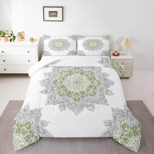 Miniatura 35 de Erosebridal Chic - Juego de edredón de flores tamaño Queen, juego de ropa de cama estética con mandala, juego de edredón gris turquesa, juego