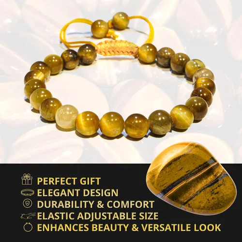 Miniatura 254 de Adjustable Crystal Bracelet – Gemstone Bead Bracelet with Adjustable Macrame String – Chic Gemstone Bracelet for Men and Women – 8mm Round Healing