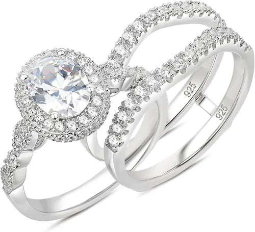 Newshe Jewellery Juego de anillos de compromiso ovalados para mujer AAAAA con circonita cúbica 925 de plata de ley 925, juego de anillos de novia,