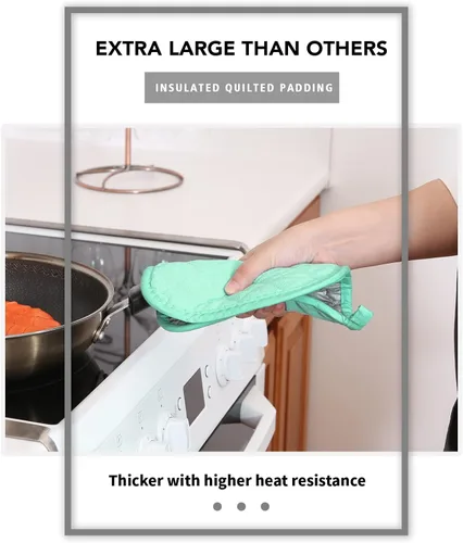 Miniatura 3 de Joyhalo Paquete de 4 agarraderas para ollas de cocina, agarraderas de horno de algodón con gran resistencia al calor, almohadillas térmicas Aqua