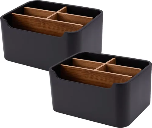 Miniatura 10 de Organizador de escritorio elegante y soporte para mando a distancia en negro - Mantén tu espacio de trabajo ordenado y organizado, almacenamiento