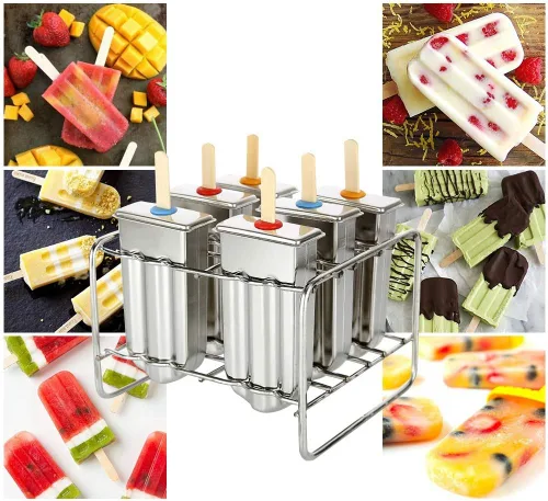 Miniatura 2 de 6PCS Stainless Steel Ice Lolly Mould, Fast Freezing Ice Cream Makers with Metal Stick Holder, Kitchen Tools