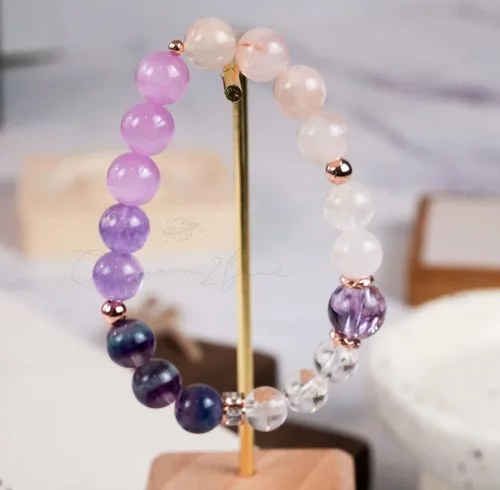 Miniatura 216 de Precious Gemstone Natural Crystal Healing Bracelet, Rutilated Quartz, Moonstone, Quartz Handmade Original Design Bracelet