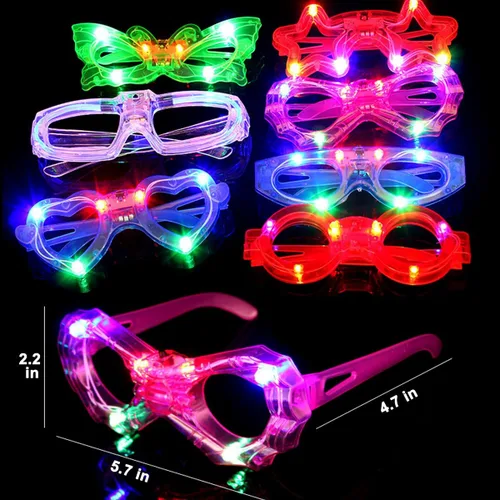 Miniatura 2 de Paquete de 24 lentes LED para niños, suministros de fiesta que brillan en la oscuridad, 6 luces LED, 6 formas, gafas de fiesta intermitentes
