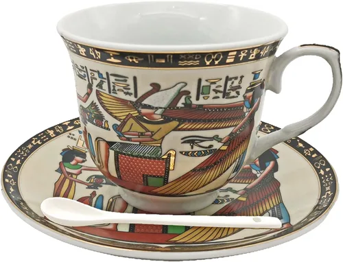 Miniatura 12 de Juego de tazas y platillos de café expreso de cerámica dorada egipcia, taza Demitasse de 3.4 oz/3.4 fl oz, regalo de porcelana para cumpleaños