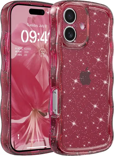 Miniatura 25 de FABSPARK Funda para iPhone 14 Pro Max, bonita funda colorida con láser, retro, exquisita, rizada, borde ondulado, protector estético de TPU suave
