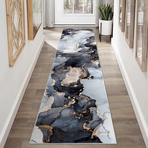 Miniatura 8 de Alfombra abstracta moderna de 2 x 3 pies, alfombra de baño con textura de mármol azul, antideslizante, lavable, alfombra de pelo bajo