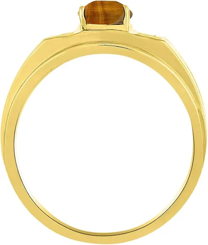 Miniatura 3 de RYLOS - Anillos para hombre de oro amarillo de 14 quilates para hombre con ojo de tigre y diamante de 0315 x 0236in de color piedra preciosa anillos