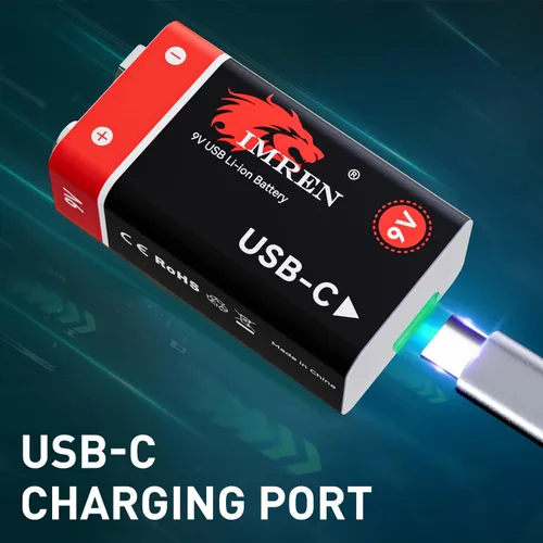 Miniatura 2 de Imren Batteires de litio recargables de 9 V, 3600 mWh USB de 9 voltios de iones de litio recargable de larga duración, con cable de carga USB-C 4