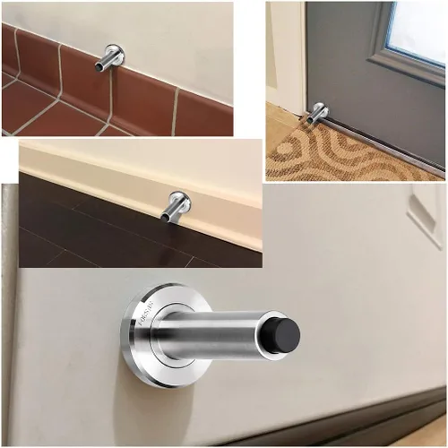Miniatura 2 de Sumnacon Tope de puerta ajustable y resistente, tope de puerta moderno de acero inoxidable con amortiguador de goma, tope de puerta de metal montado