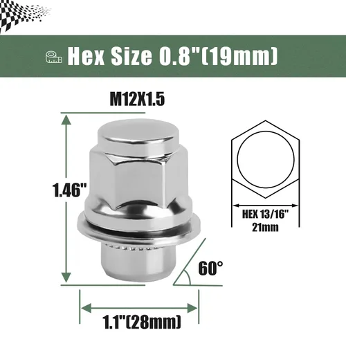 Miniatura 2 de Tuercas Mag de 0.472 in x 1.5 compatibles con Toyota Tacoma Camry Corolla 5 Lug Wheel, M12x1.5 OE Style Aftermarket tuercas para Highlander RAV4
