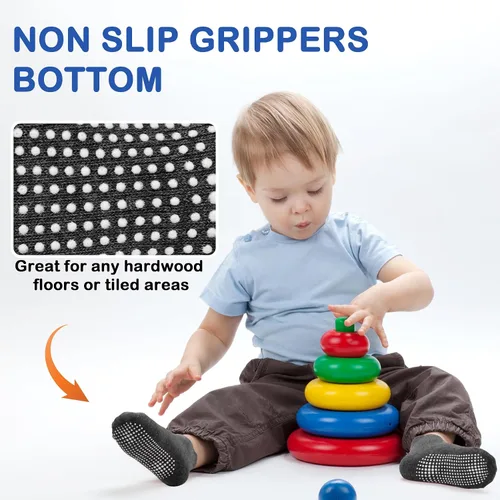 Miniatura 5 de SkiBeaut 12 pares de calcetines antideslizantes para niños y niñas con agarres, calcetines antideslizantes para niños pequeños de 1 a 7 años
