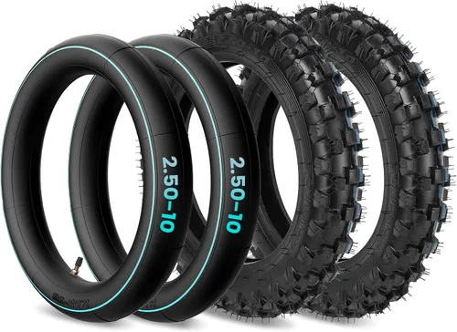 Juego de neumático todoterreno y cámara interior de 2.5-10 pulgadas, neumático de dirt bike con rin de 10 pulgadas y cámara interior de dirt bike de
