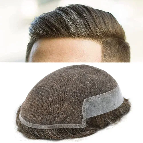 Miniatura 58 de LYRICAL HAIR Sistema de cabello humano con encaje frontal francés para hombres, tupé de piel de polietileno para hombres, línea capilar natural