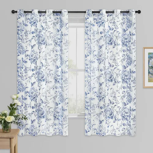 Miniatura 23 de Beauoop - Cortinas florales 100% blackout, de 84 pulgadas de largo, 2 paneles, para dormitorio, sala de estar, azul marino y blanco