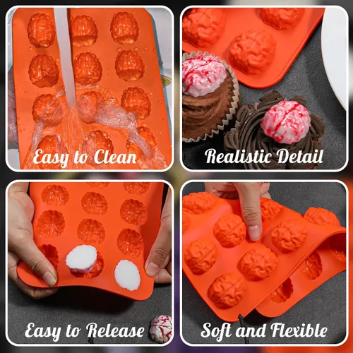 Miniatura 4 de Webake Brain - Molde de chocolate para Halloween, tamaño bocado, 15 cavidades para Halloween, chocolate, dulces, gelatina, cupcake, golosinas