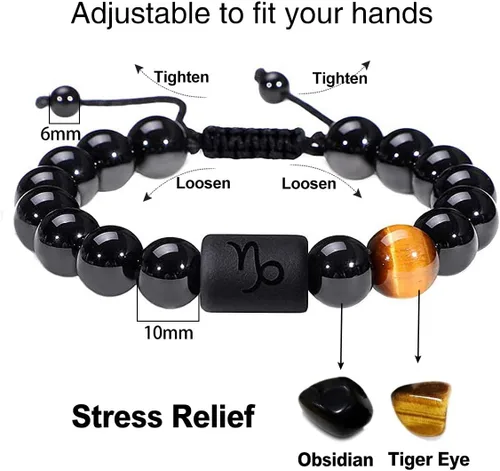 Miniatura 11 de SUMMER LOVE Father's Day Gifts Zodiac Bracelet for Men Women 10mm Natural Black Onyx Stone Star Sign Constellation Beaded Protection Bracelet