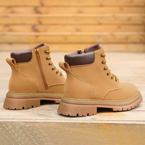 Miniatura 7 de JABASIC Botines de cuero para mujer, tacón bajo, con cordones, botas de combate, botas de trabajo de moda para exteriores