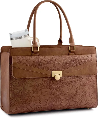 Miniatura 15 de LOVEVOOK Laptop Tote Bag for Women - PU Leather Vintage Work Tote Bag,Waterproof Business Teacher Bag with Large Cup Holder