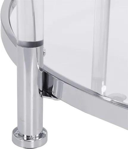 Miniatura 4 de LKTART Mesa de centro de cristal templado transparente Chrome Silver Mesa de vidrio templado para sala de estar, dormitorio, oficina