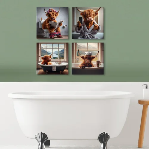 Miniatura 2 de Decoración de pared de vaca de las tierras altas de baño, arte de pared de vaca rústica, animales de cuerno largo, imágenes de bañera, impresiones