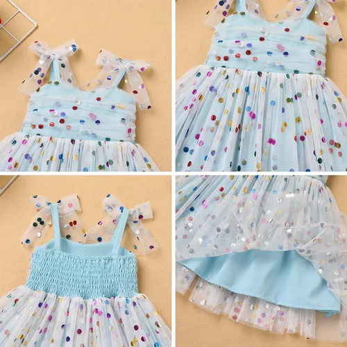 Miniatura 31 de IMEKIS Vestido de princesa de cumpleaños para niña pequeña, confeti brillante, bohemio, arco iris, pastel, sesión de fotos, traje para 1-6T