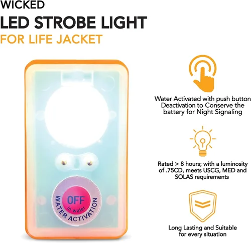 Miniatura 2 de WICKED Luz estroboscópica LED de chaleco salvavidas para supervivencia de emergencia al aire libre; haz de alta intensidad activado por agua