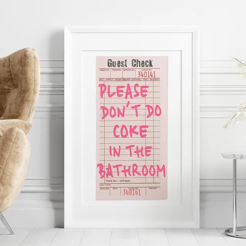 Miniatura 6 de Please Don't Do Coke in the Bathroom Print Guest Check Funky Retro Wall Art Funny Toilet College Dormitorio Decoración Femenino Arte Femenino Rosa