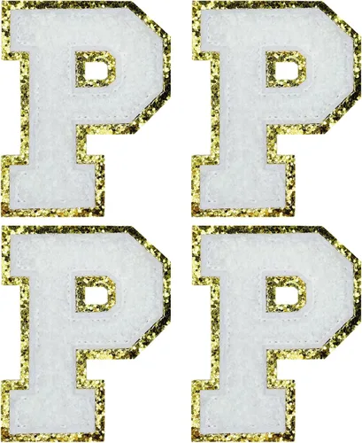 Miniatura 29 de Jongdari Letras termo-adhesivas de felpilla para ropa, parches de letras del alfabeto con brillantina para coser, con adhesivo planchado, 4 Blanco