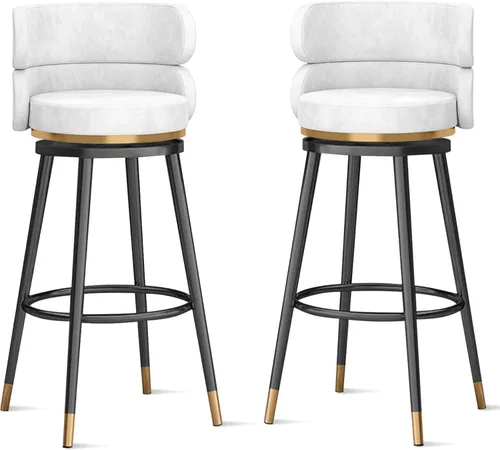 Miniatura 10 de Taburetes de bar giratorios de terciopelo modernos con respaldo medio y reposapiés, juego de 2 para isla de cocina, hogar, bar, comedor, sillas 3