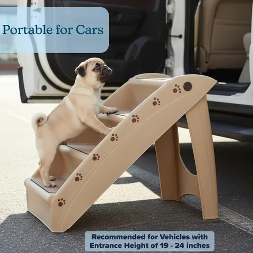 Miniatura 4 de Escaleras plegables de plástico para mascotas, durables, interiores o al aire libre, diseño de 4 pasos, cuatro, Bronceado Canela