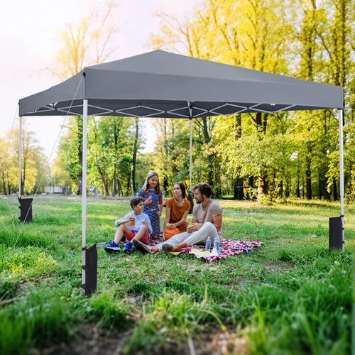 Miniatura 9 de Tangkula Toldo desplegable de 10 x 10 pies, tienda de campaña para exteriores UPF50+ con 4 bolsas de arena, 8 estacas, 4 cuerdas de viento, marco