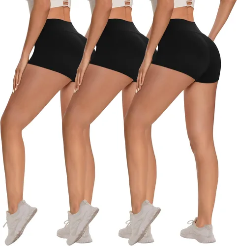 Paquete de 3 pantalones cortos de motociclista para mujer, 8, 5, 3 pulgadas, cintura alta, control de abdomen, entrenamiento, yoga, correr,