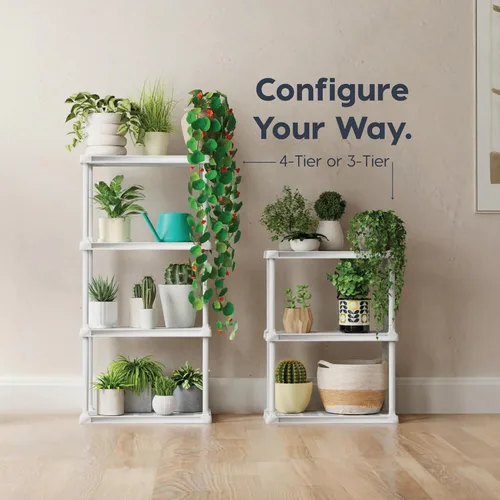 Miniatura 5 de IRIS USA Estantes de almacenamiento de plástico de servicio ligero de 4 estantes, capacidad de 200 libras, 48" H x 24" A x 12" P, unidad de Blanco