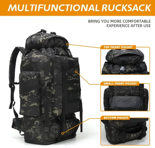 Miniatura 6 de Mochila de senderismo MOLLE de 70L/100L, mochila impermeable para viajes (CP)