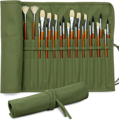 Miniatura 9 de DUGATO Soporte enrollable para pinceles de pintura de 30 ranuras, organizador de pinceles de lona premium para artistas, estuche de viaje lavable