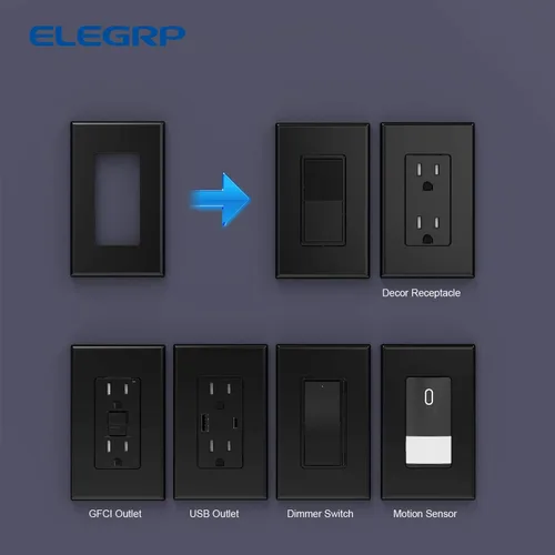 Miniatura 5 de ELEGRP Placas de pared decorativas sin tornillos de 1 gang, tamaño estándar, cubierta de placa frontal termoplástica irrompible para interruptor