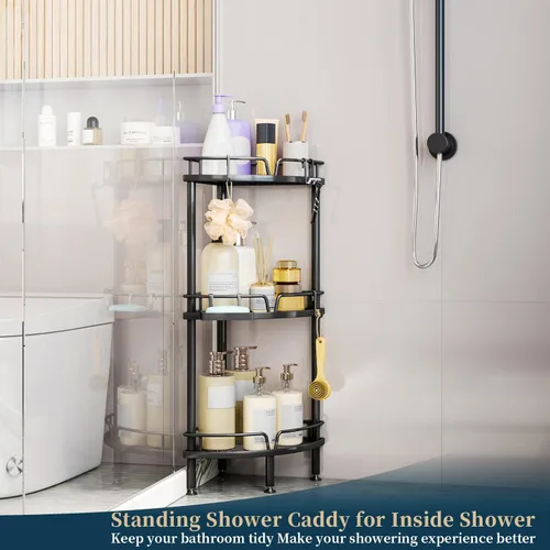 Miniatura 5 de Consumest Soporte Esquinero para Ducha - Organizador de Ducha de 3 Niveles con Soporte para Jabón, Estantes de Esquina Altos de Pie con Patas