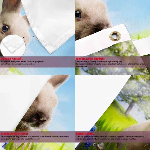 Miniatura 4 de Yekiua Bandera de conejo de Pascua, huevos de 3 x 5 en hierba verde con margaritas, flores resistentes a la decoloración UV, color vivo, cabecera