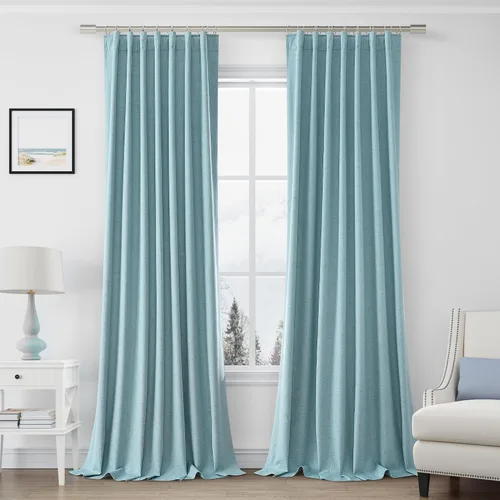 Miniatura 42 de Joywell 2 cortinas opacas 100%, lino, beige natural, trabillas traseras/cinta con ganchos, aislantes, de dormitorio, comedor, sala, puerta corrediza