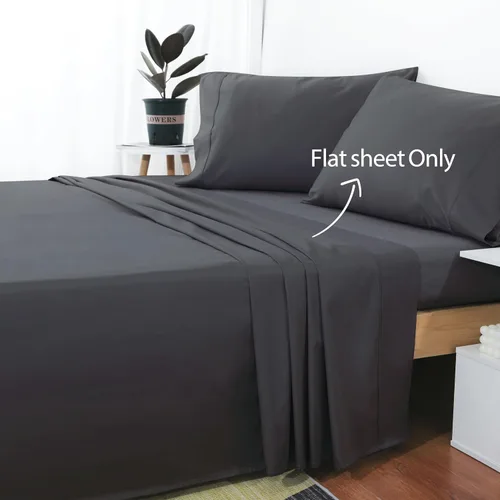 Miniatura 2 de Sábana plana de algodón tamaño Full solamente, 600 hilos 100% algodón egipcio sábana superior 1 pieza, sábanas planas frescas y transpirables Gris