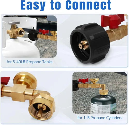 Miniatura 2 de Adaptador de repuesto de propano para tanques de 1 libra, adaptador de propano de 20 libras a 1 libra convertidor con válvula de encendido/apagado