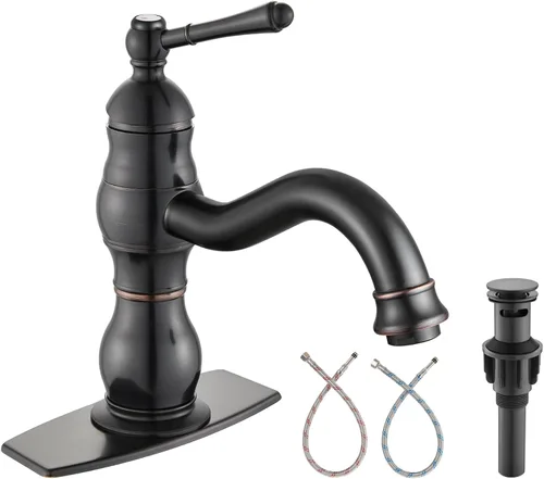 Miniatura 16 de Heyalan Grifo de lavabo de baño con un solo agujero, 1 mango, montaje en cubierta, grifo de lavabo de baño de una sola manija, grifo mezclador