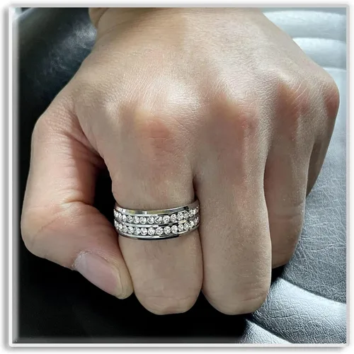 Miniatura 2 de Xusamss Anillo de banda de cristal de doble fila de acero inoxidable de moda