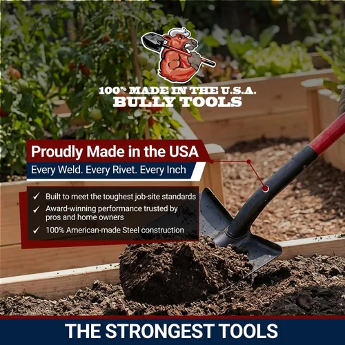 Miniatura 2 de Bully Tools - Pala resistente de punta redonda, mango de fibra de vidrio de calibre 12, construcción de metal, ideal para jardinería, excavación